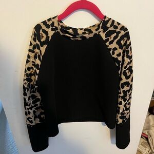SHEIN Black Sweater with Leopard Print Sleeves